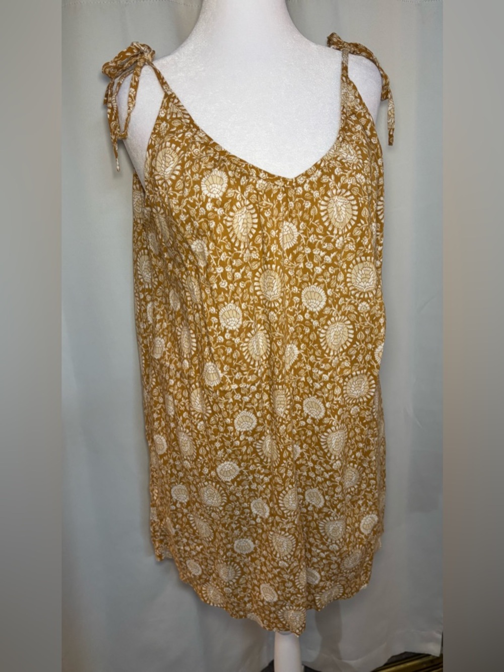 Old Navy Floral Tie Strap Sundress Mustard Boho Summer Dress L - Picture 4 of 6